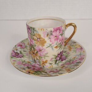 Vintage Royal Crown Porcelain Floral Demitasse Cup & Saucer